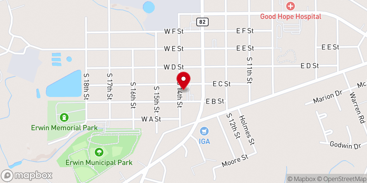 Map showing location of Erwin Church of God