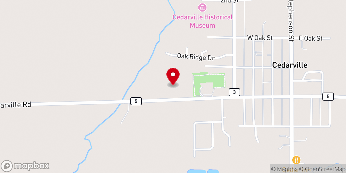 Map showing location of Cedarville United Methodist Church
