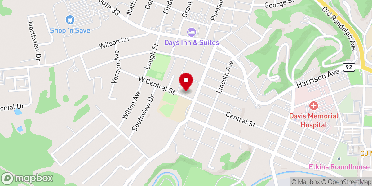 Map showing location of Elkins Church of the Brethren