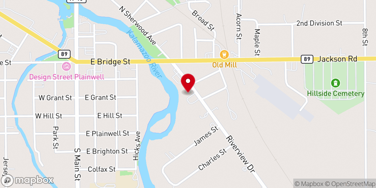 Map showing location of Plainwell Assembly of God