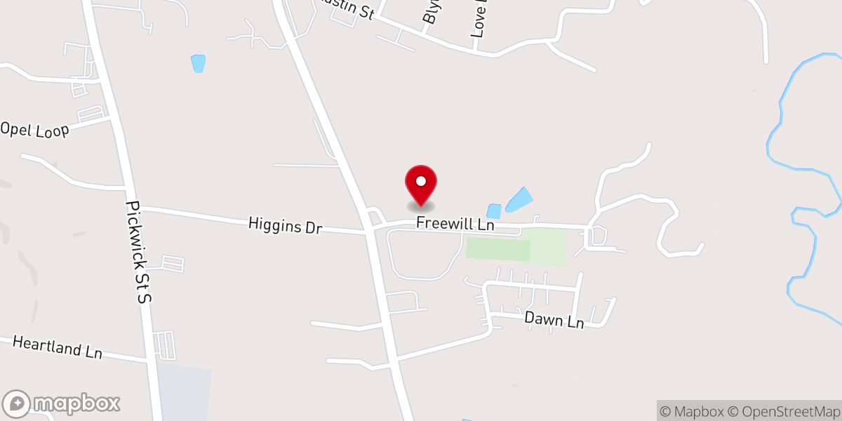 Map showing location of New Pleasant Grove Freewill Baptist Church