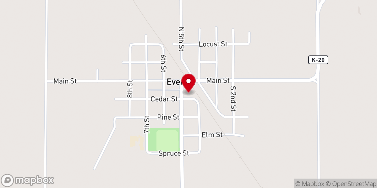 Map showing location of Everest Park & Prairie Gardens