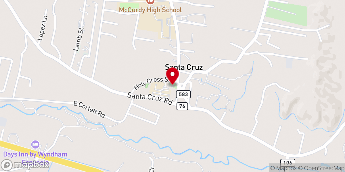 Map showing location of Santa Cruz Catholic Church