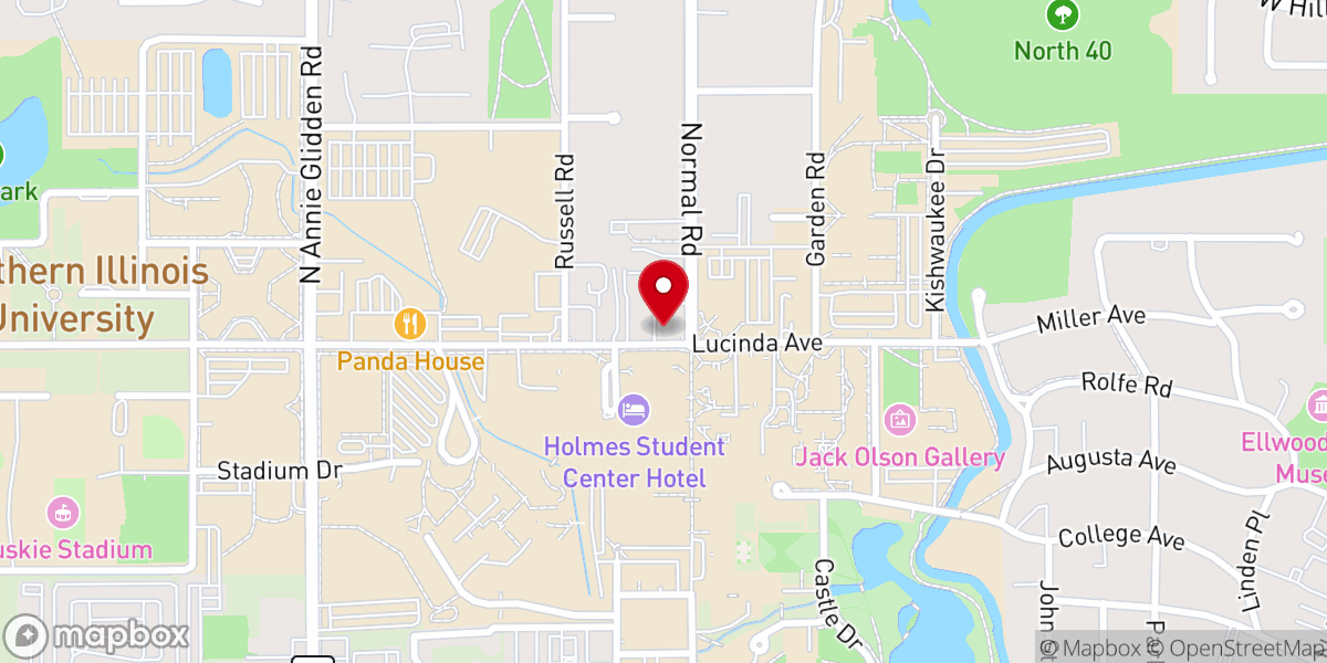 Map showing location of Grace Place Campus Ministry at NIU