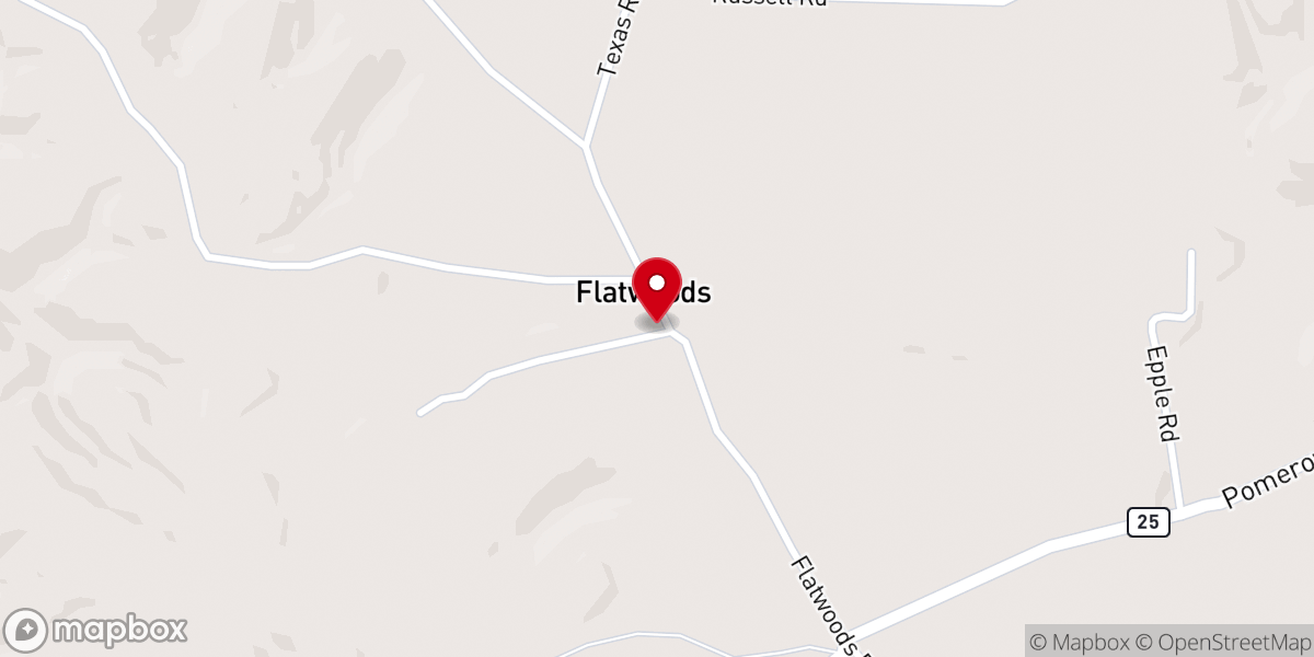 Map showing location of Flatwoods Methodist Church