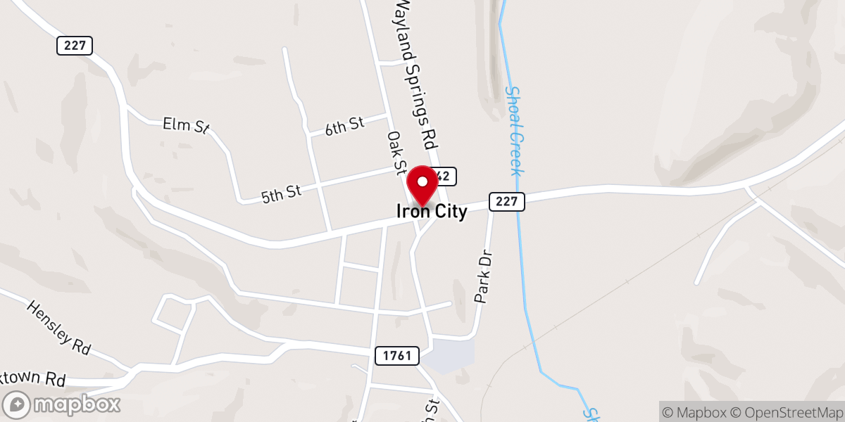 Map showing location of Iron City Freewill Baptist Church