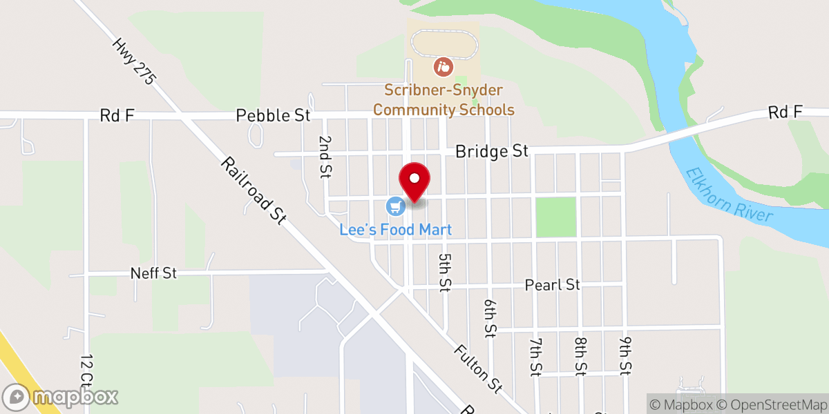 Map showing location of Scribner's Furstenau Community Center