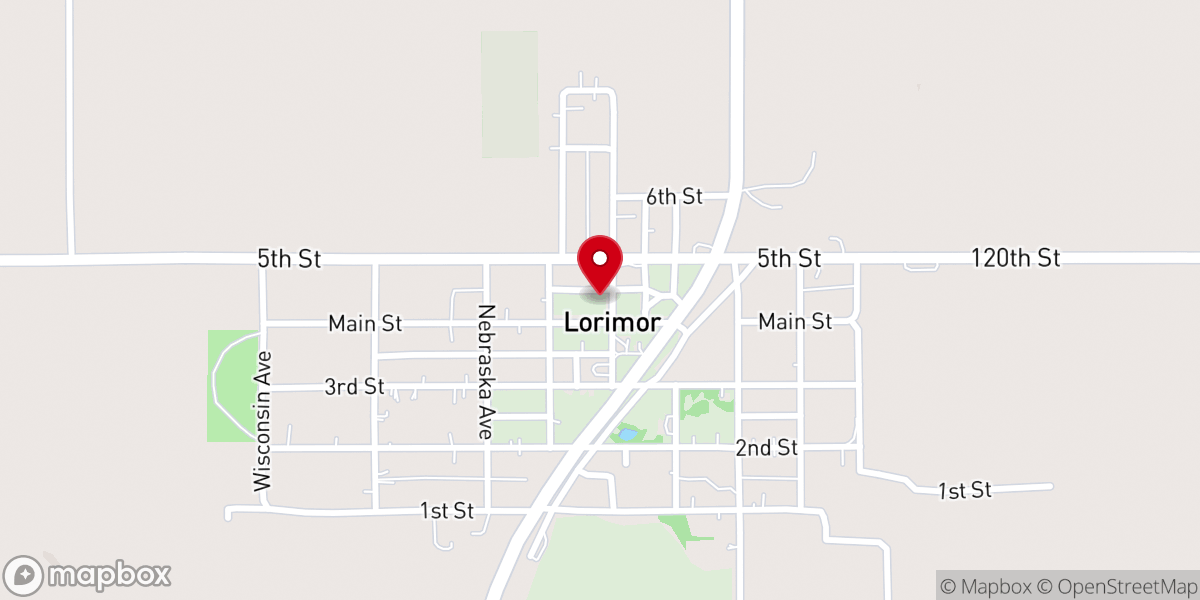 Map showing location of Lorimor Community Center