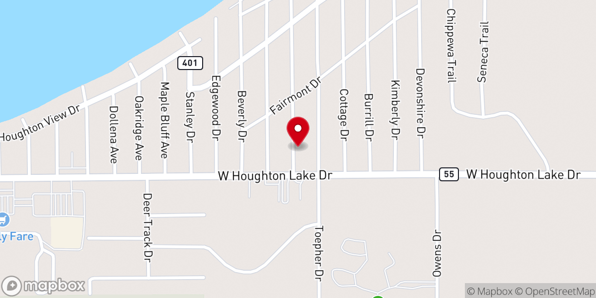Map showing location of First Baptist Church of Houghton Lake