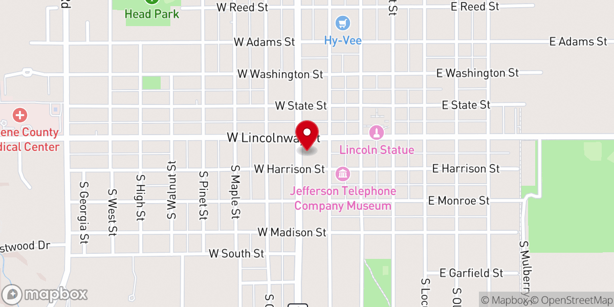 Map showing location of First Brick Building in Jefferson Historical Marker