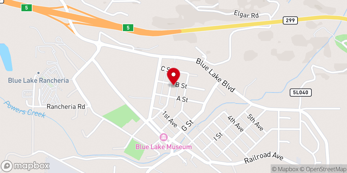 Map showing location of Blue Lake Community Church