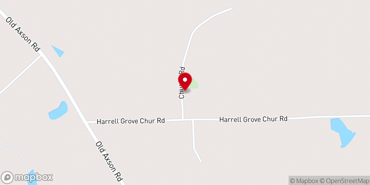 Map showing location of Harrel Grove Church