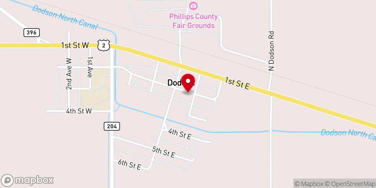 Map showing location of Dodson Lutheran Church