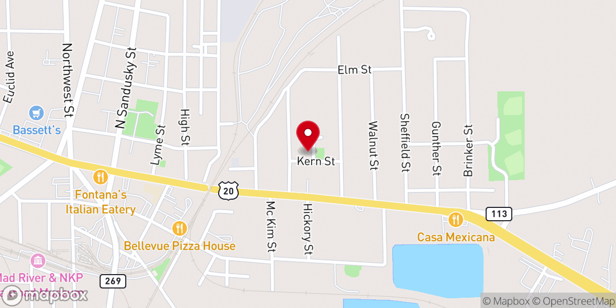 Map showing location of Bellevue Revival Center
