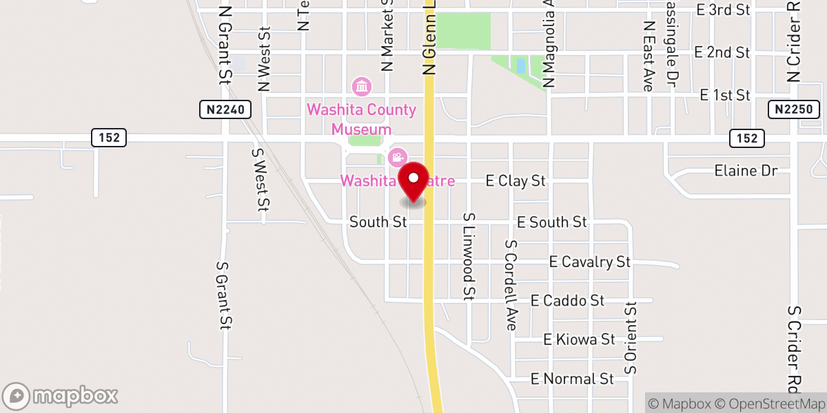 Map showing location of Cordell First United Methodist Church