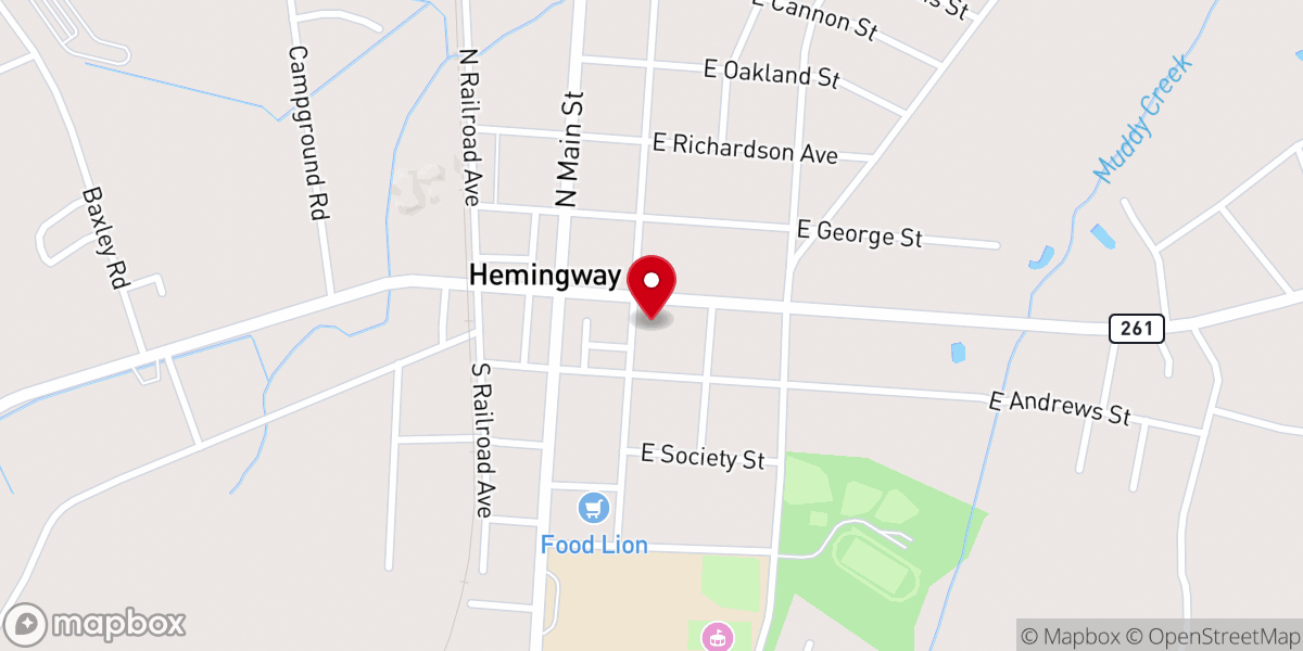 Map showing location of Hemingway First Methodist Church