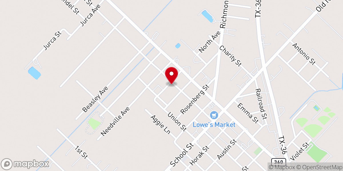 Map showing location of Needville Global Methodist Church