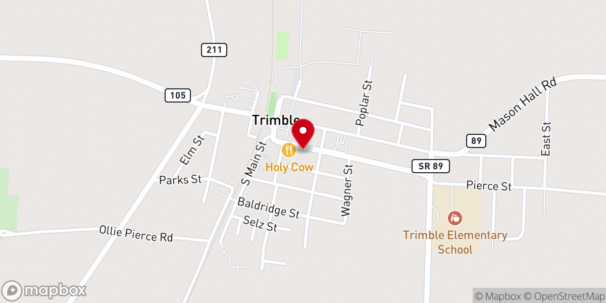 Map showing location of Trimble City Hall