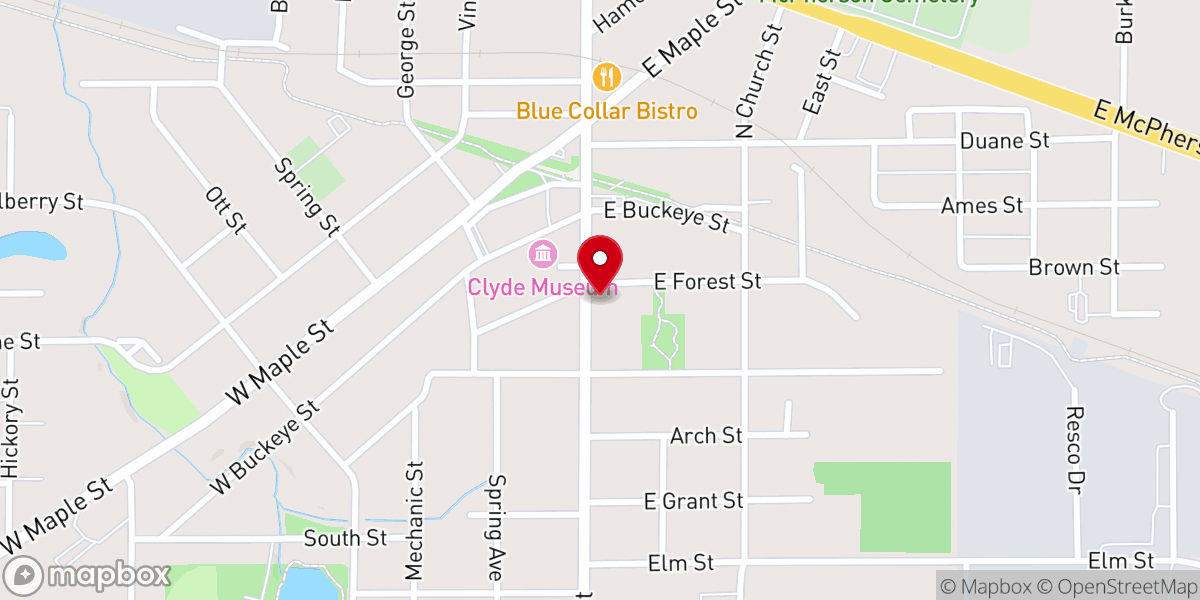 Map showing location of Clyde Christian Church
