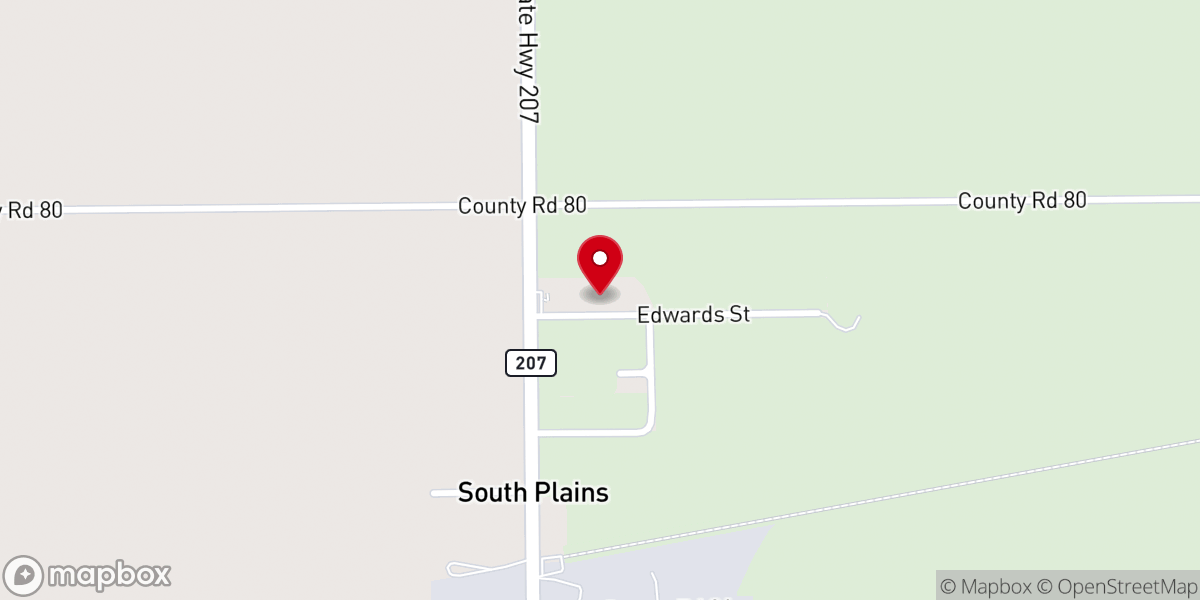 Map showing location of South Plains Baptist Church