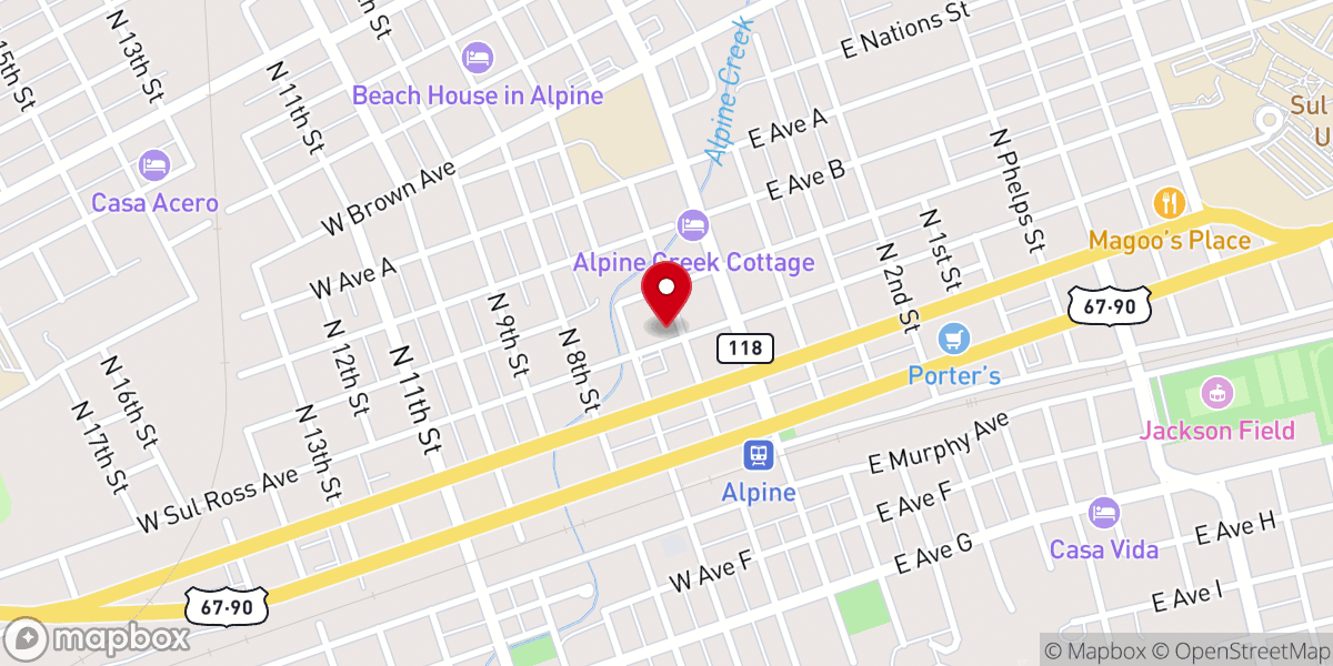 Map showing location of First Christian Church Alpine