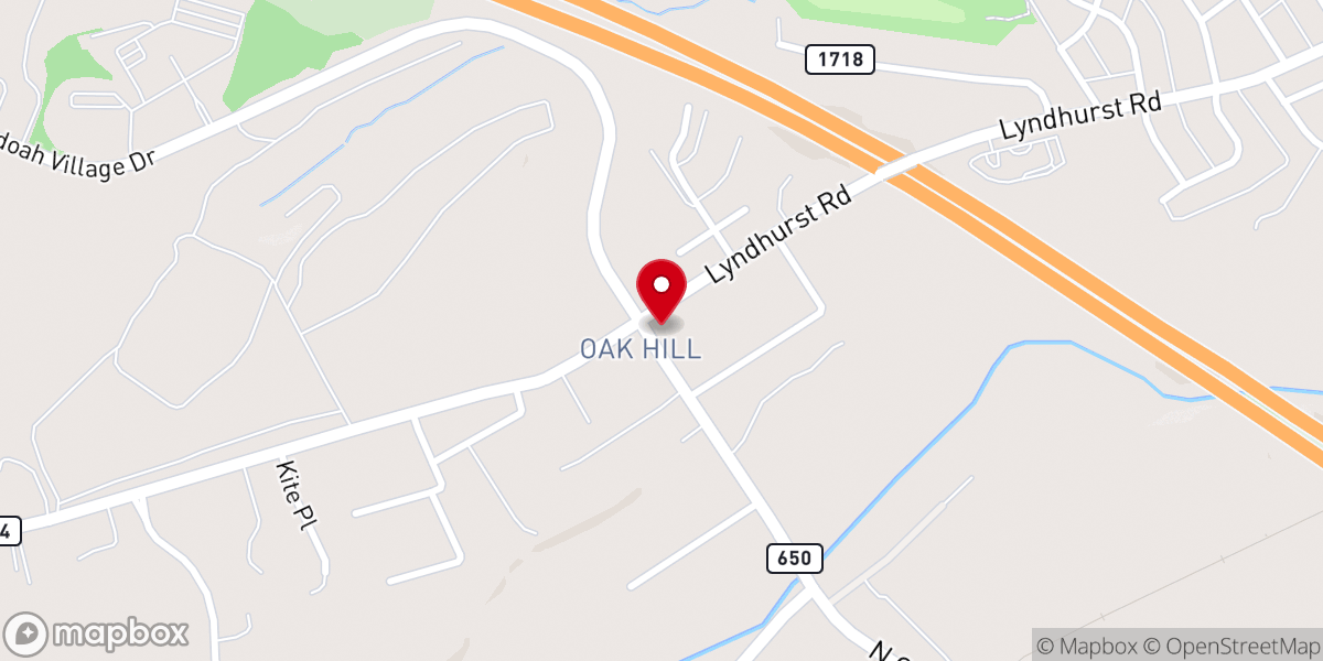 Map showing location of Oak Hill United Methodist Church