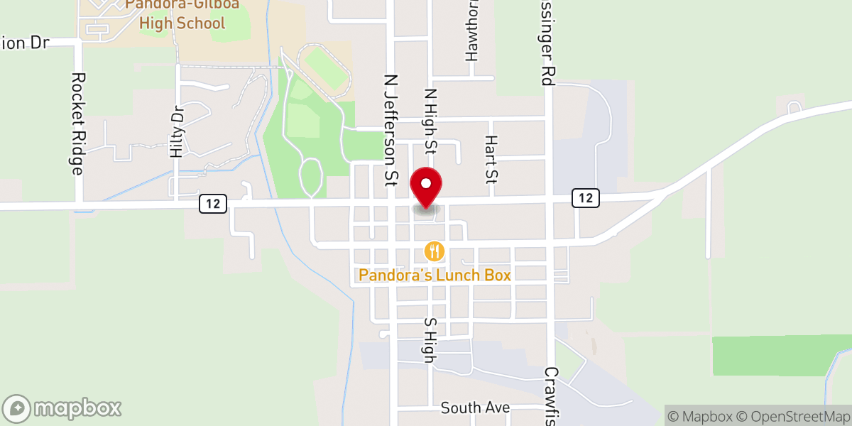 Map showing location of Pandora United Methodist Church