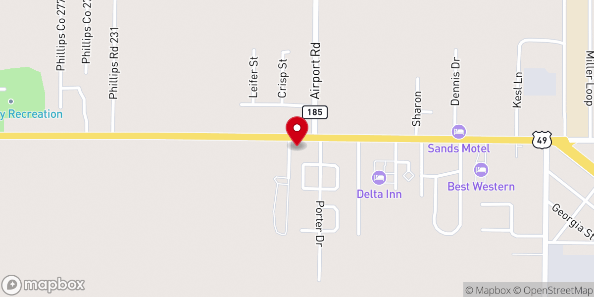 Map showing location of West Acres Baptist Church