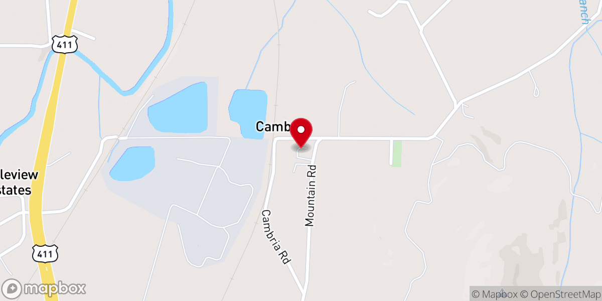 Map showing location of Cambria Baptist Church