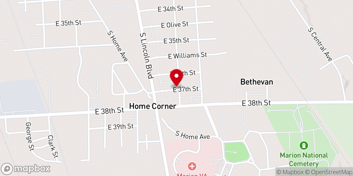 Map showing location of Marion Memorial Tabernacle