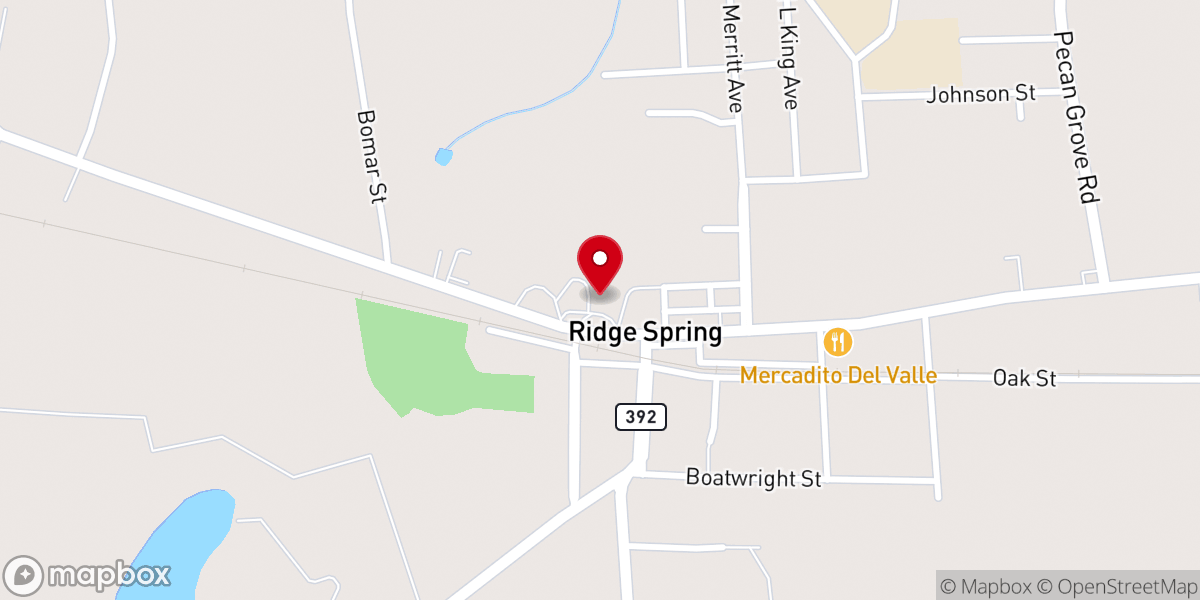 Map showing location of Ridge Spring Baptist Church