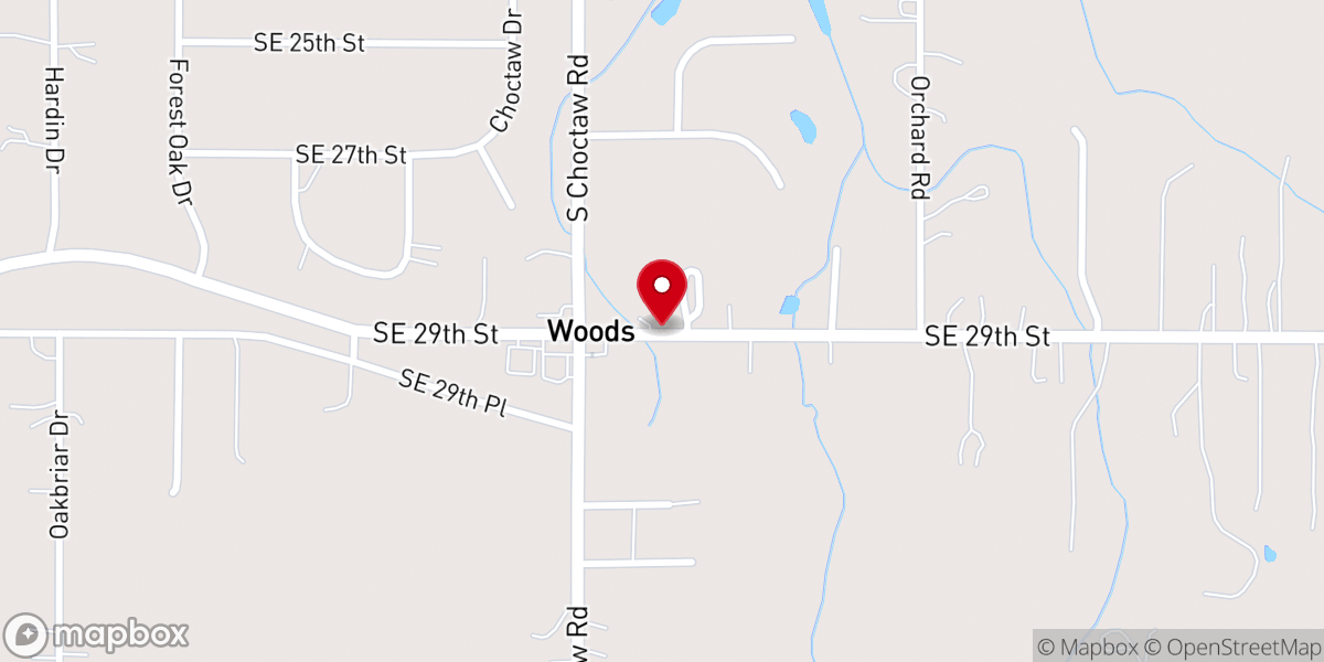 Map showing location of Woods Community Baptist Church