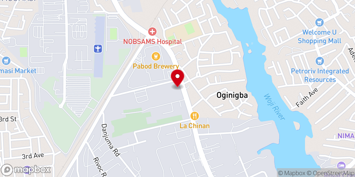 Map showing location of Mountain of Fire and Miracles Ministries, Oginigba