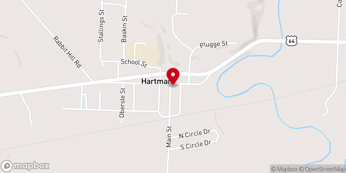 Map showing location of Hartman Methodist Church