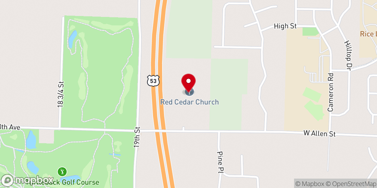 Map showing location of Red Cedar Church