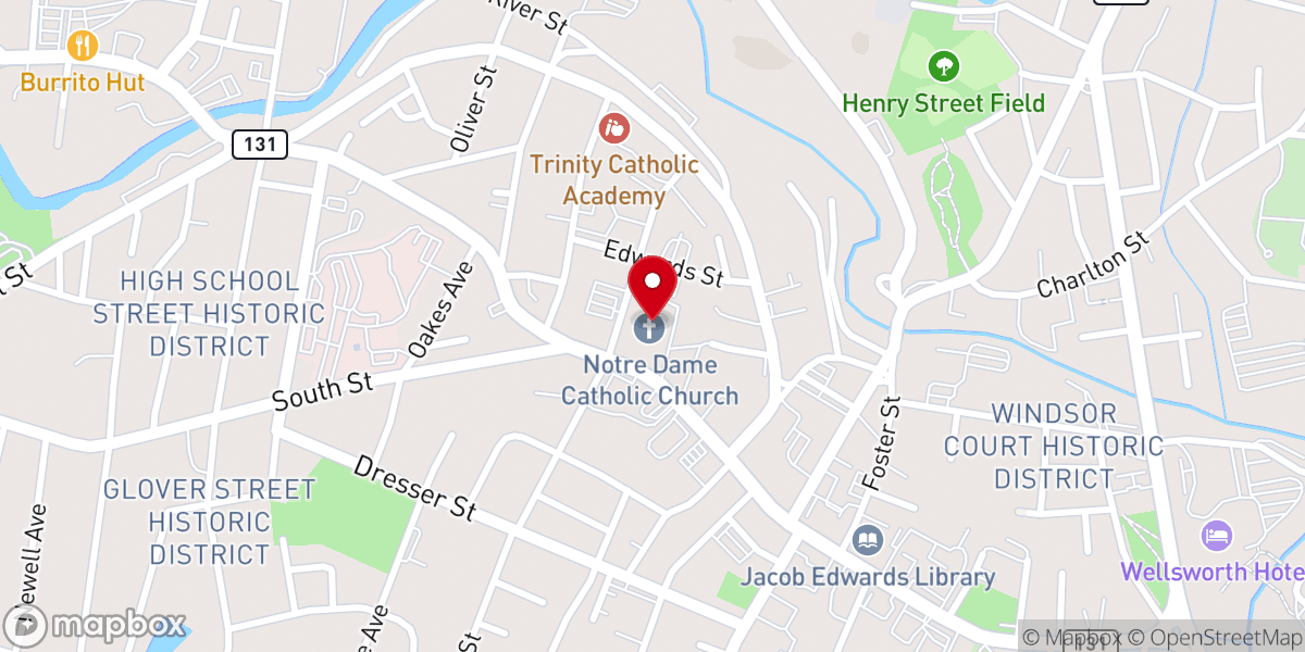 Map showing location of Notre Dame Catholic Church