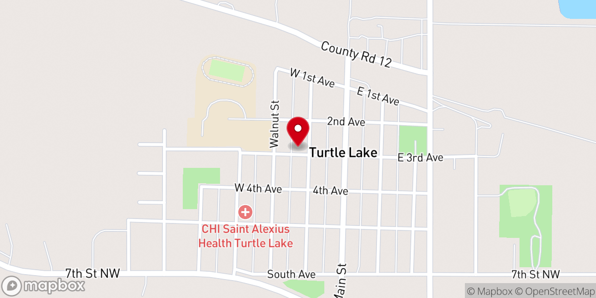 Map showing location of Turtle Lake Baptist Church
