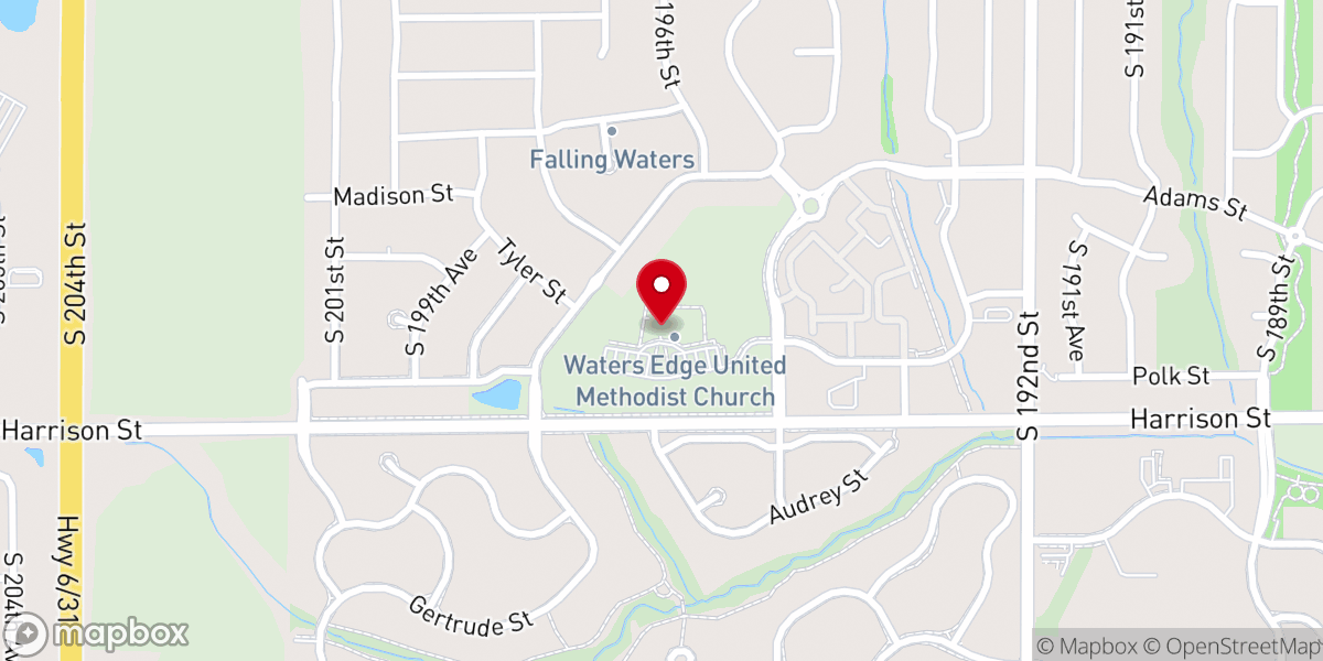 Map showing location of The Water's Edge Church