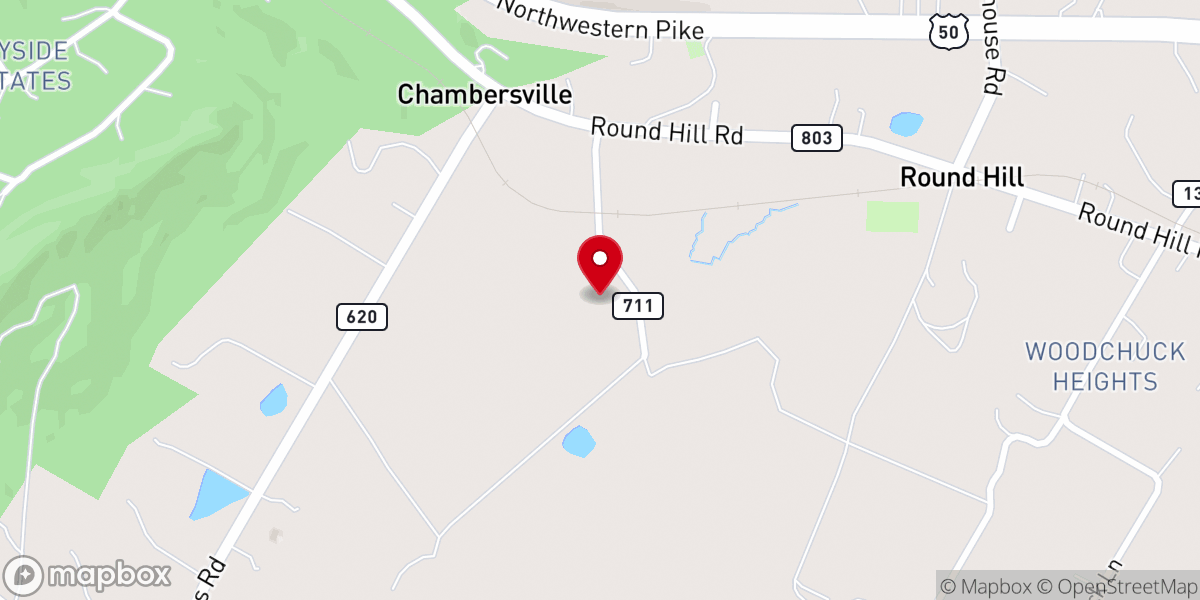 Map showing location of Round Hill Presbyterian Church