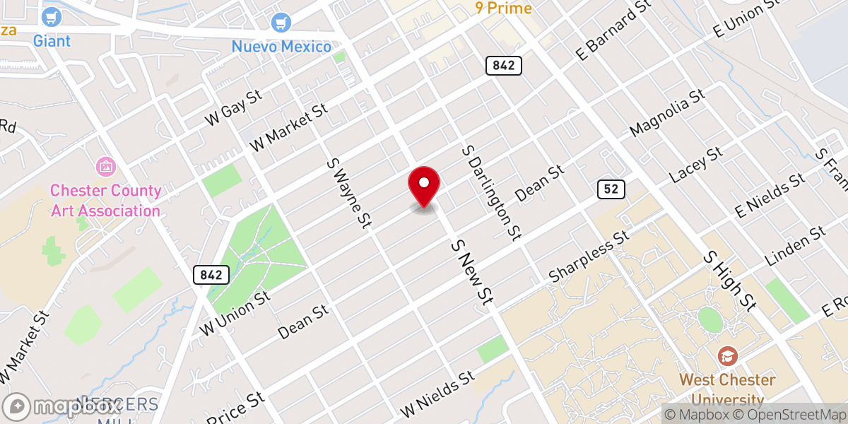 Map showing location of Iron Works Church West Chester