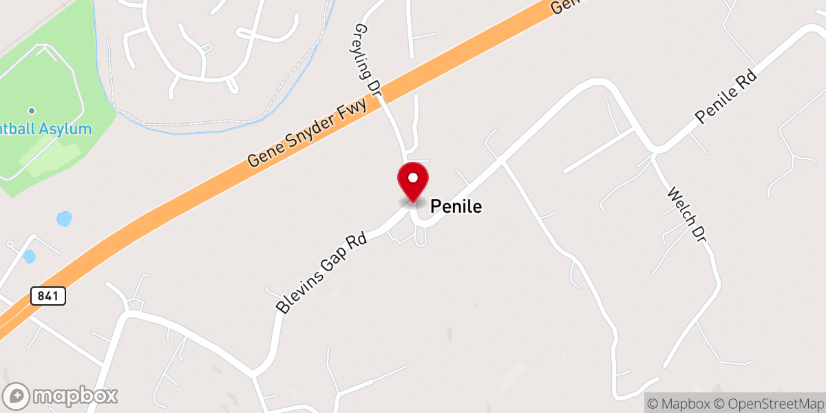 Map showing location of Penile Baptist Church