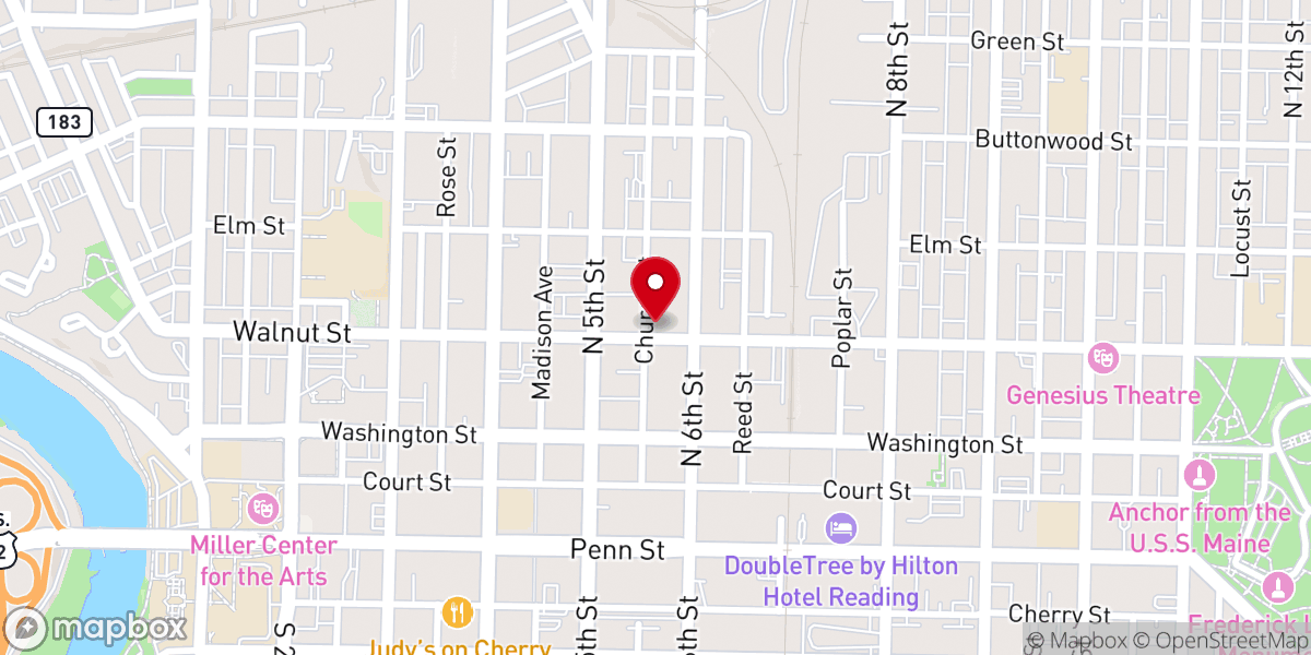 Map showing location of St. John's German Lutheran Church