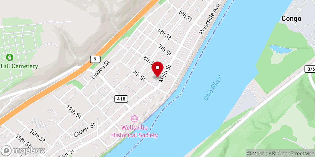 Map showing location of Wellsville First Christian Church