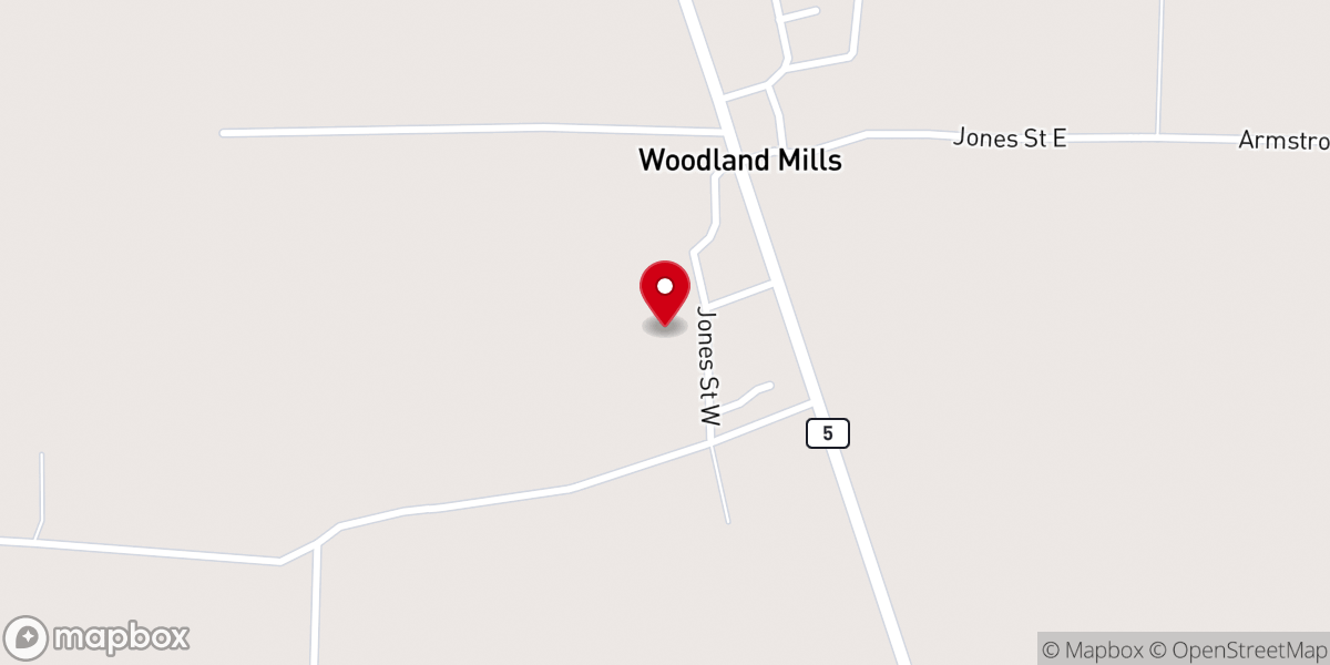 Map showing location of Woodland Mills First Baptist Church
