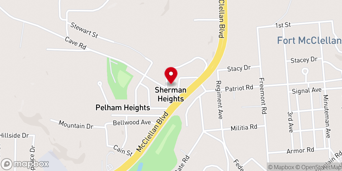 Map showing location of Pelham Baptist Church