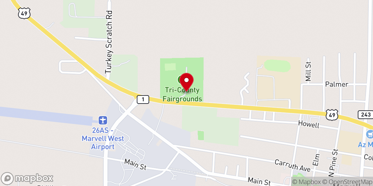 Map showing location of Tri-County Fair