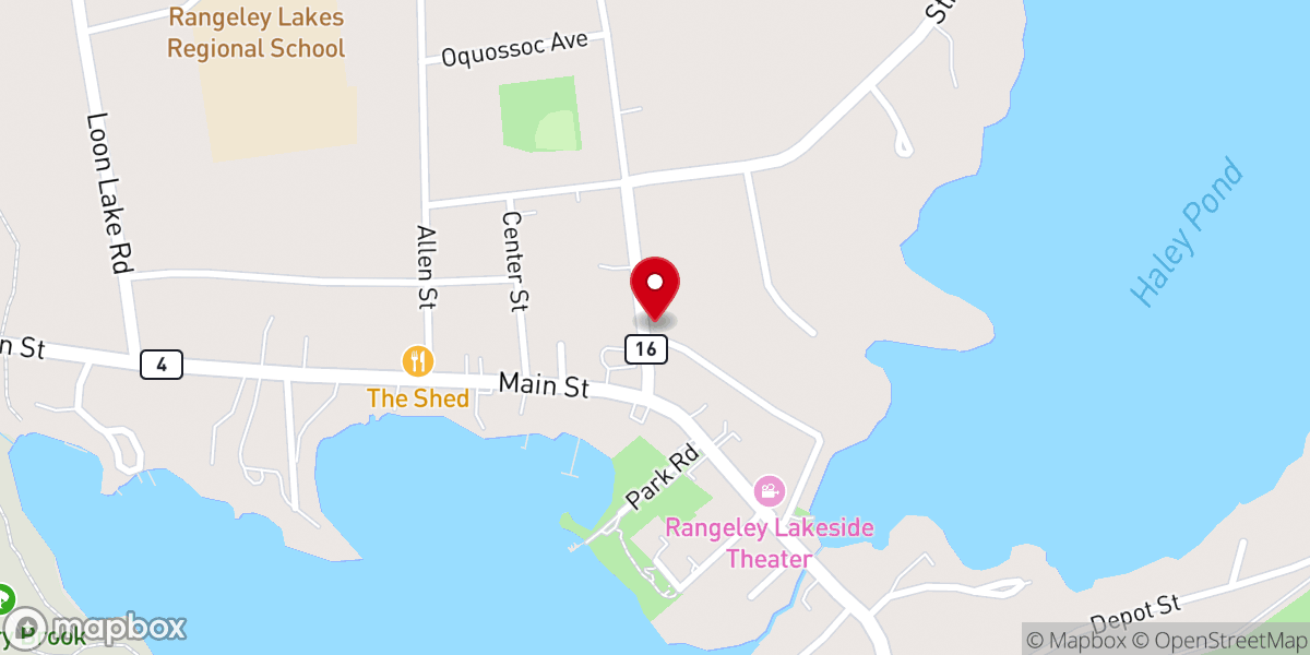 Map showing location of Rangeley Congregational Church