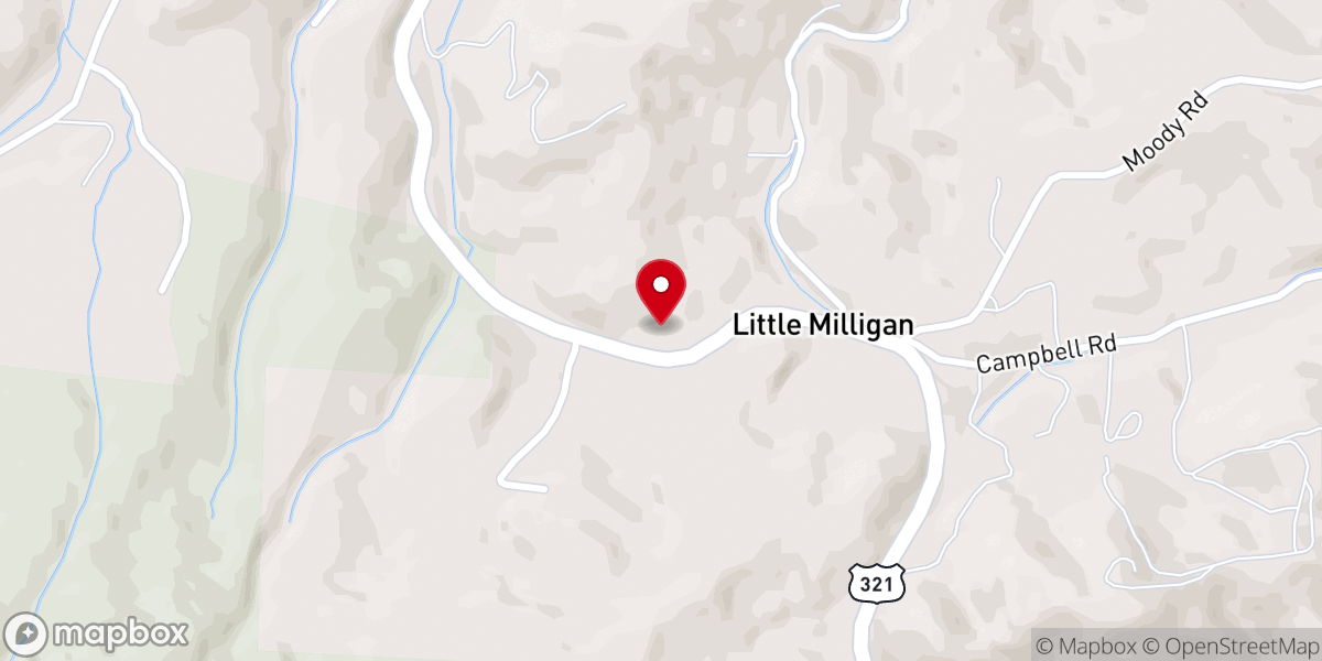 Map showing location of Little Milligan Baptist Church