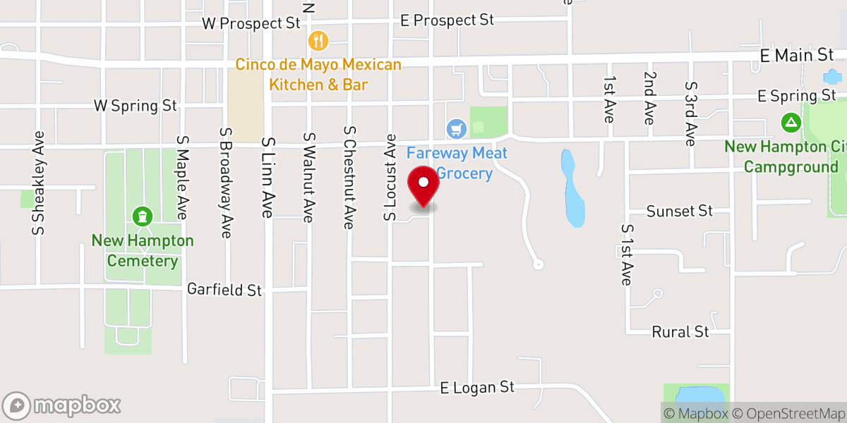Map showing location of Harvest Church of New Hampton Iowa