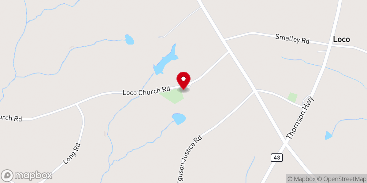 Map showing location of Loco Baptist Church